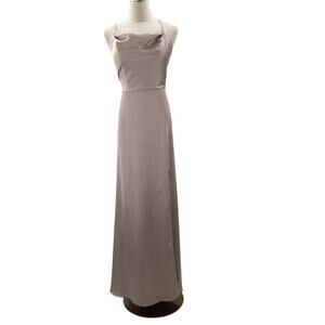 AW BRIDAL 12 L Taupe cream satin formal prom bridesmaid maxi dress NEW B153